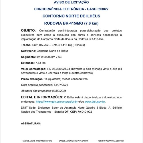 Governo do Estado avança em mais uma grande obra de mobilidade e Contorno Norte de Ilhéus entra em fase de licitação