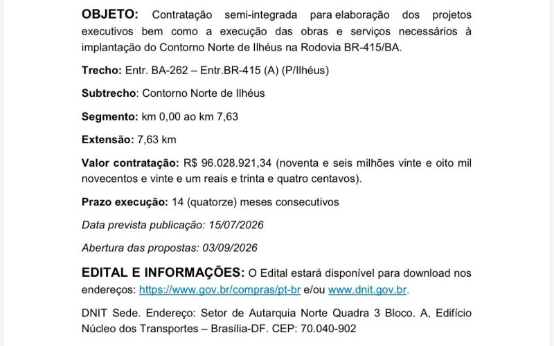 Governo do Estado avança em mais uma grande obra de mobilidade e Contorno Norte de Ilhéus entra em fase de licitação